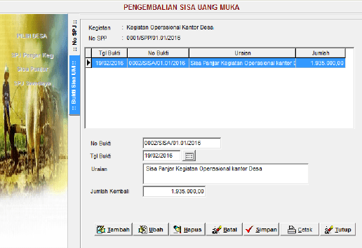 bukti sisa uang muka panjar