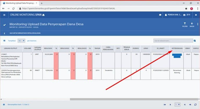kolom keterangan omspan