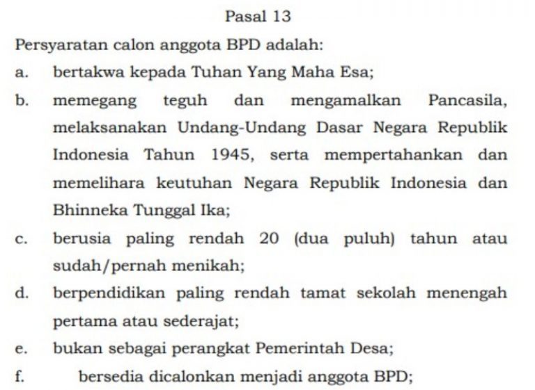 syarat menjadi anggota bpd