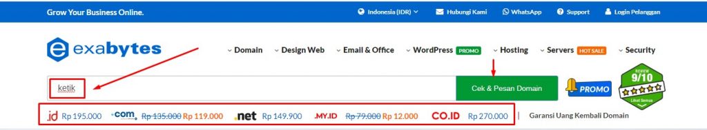 Harga Ekstension Domain