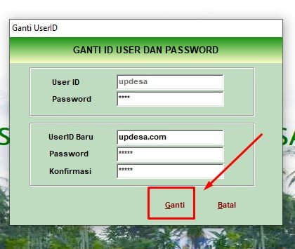 ganti id user dan password