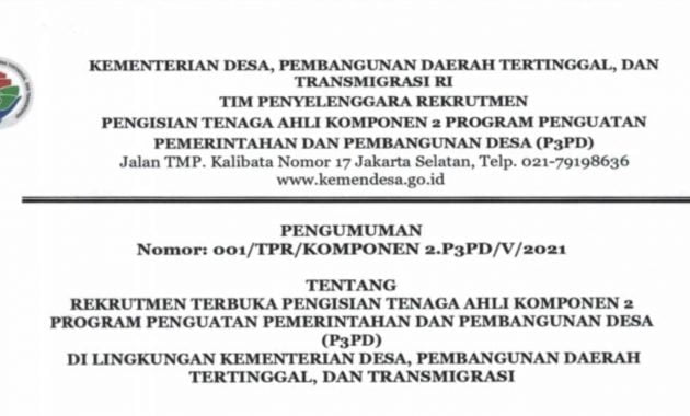 Lowongan Kerja Tenaga Ahli Kemendes