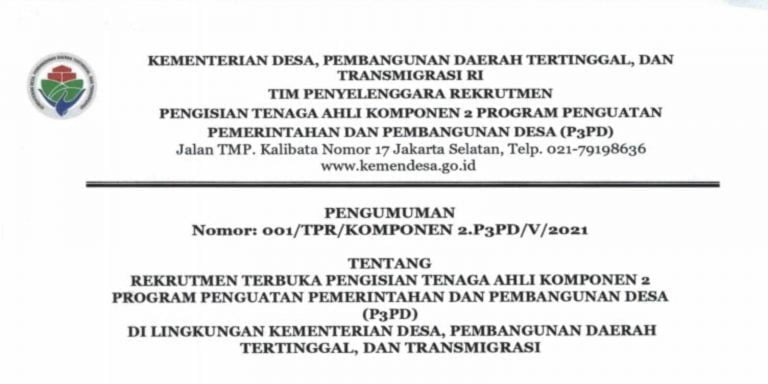 Lowongan Kerja Tenaga Ahli Kemendes