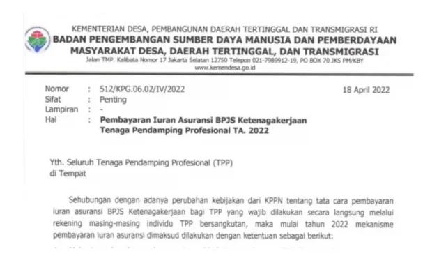 Iuran BPJS Ketenagakerjaan Pendamping Desa