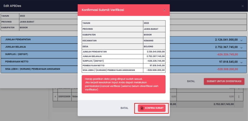 konfirmasi submit verifikasi 