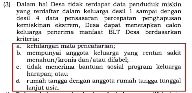 kriteria penerima blt dana desa 2023