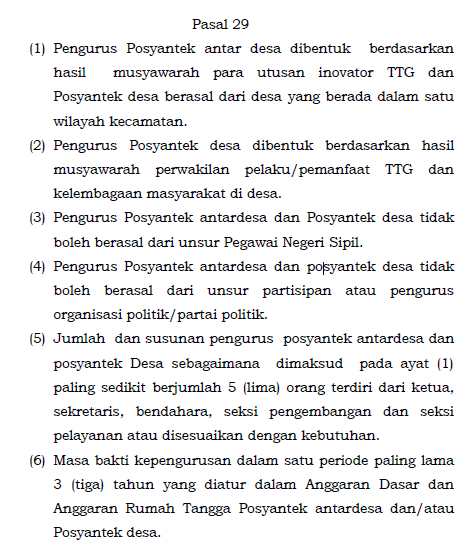 Beberapa syarat menjadi pengurus posyantek berdasarkan Permendes No 23 Tahun 2017
