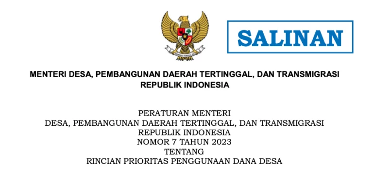 Permendesa No 7 Tahun 2023