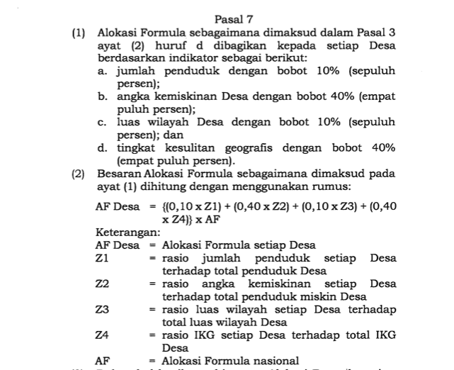 Alokasi Formula Dana Desa 2024