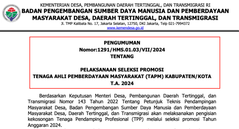 Seleksi Promosi TAPM Kabupaten 2024