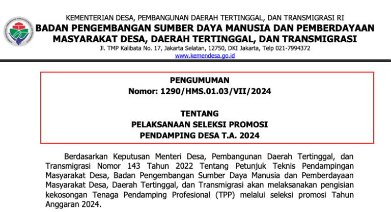 seleksi promosi pendamping desa 2024