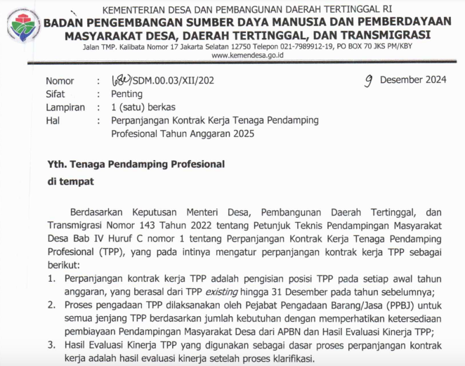 Kemendes Perpanjang Kontrak Pendamping Desa