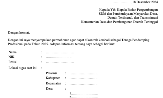 Surat Permohonan Kontrak Pendamping Desa