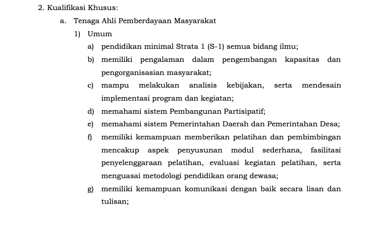 Syarat khusus pendamping desa