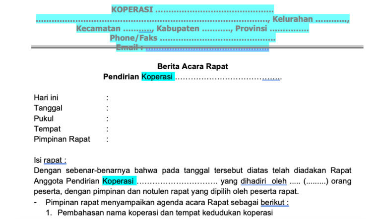 Contoh Berita Acara Pembentukan Koperasi Desa Merah Putih
