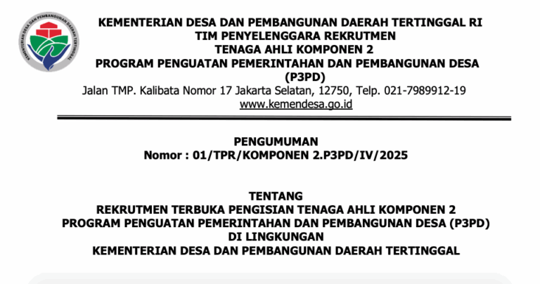 Gambar Screenshoot Rekrutmen Program P3PD tahun 2025 secara terbuka