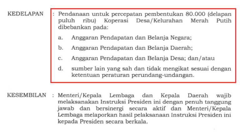 Sumber Pendanaan Kopresi Desa Merah Putih