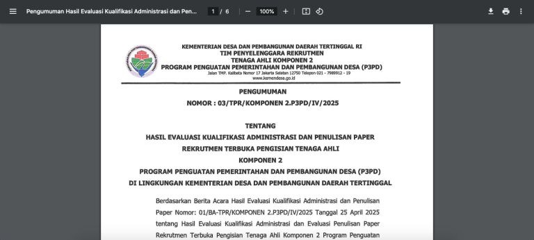 Pengumuman Hasil Rekrutmen P3PD 2025