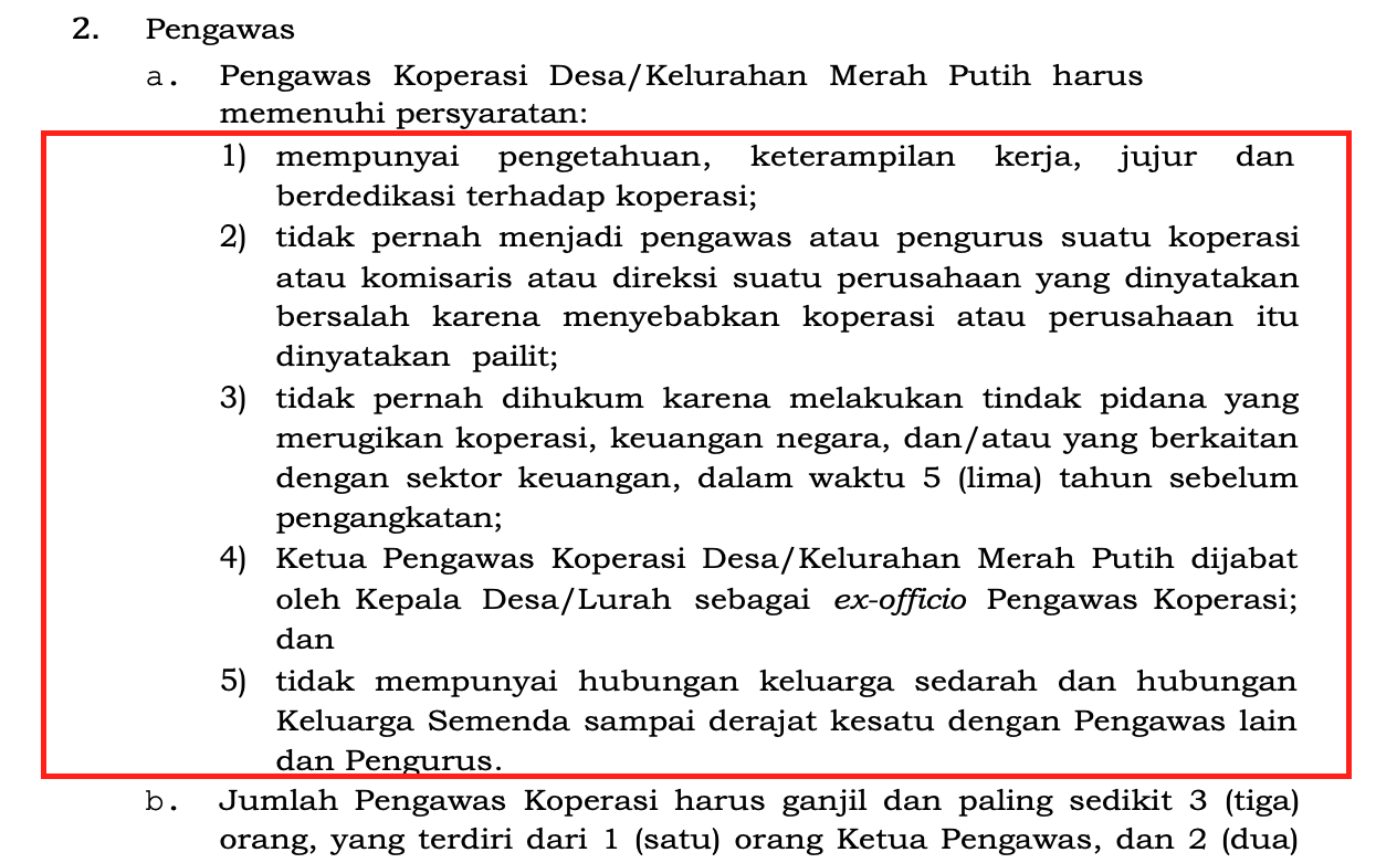 syarat menjadi pengawas koperasi desa merah putih