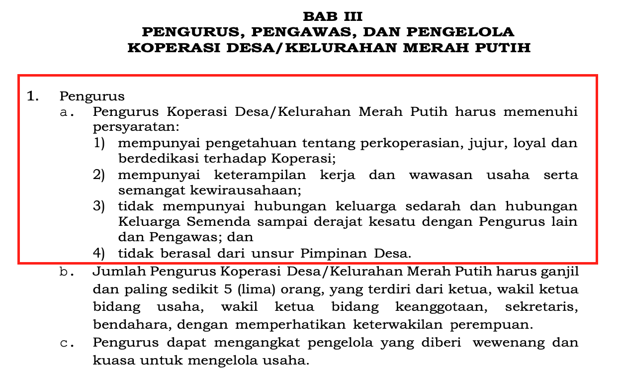 syarat menjadi pengurus koperasi desa merah putih