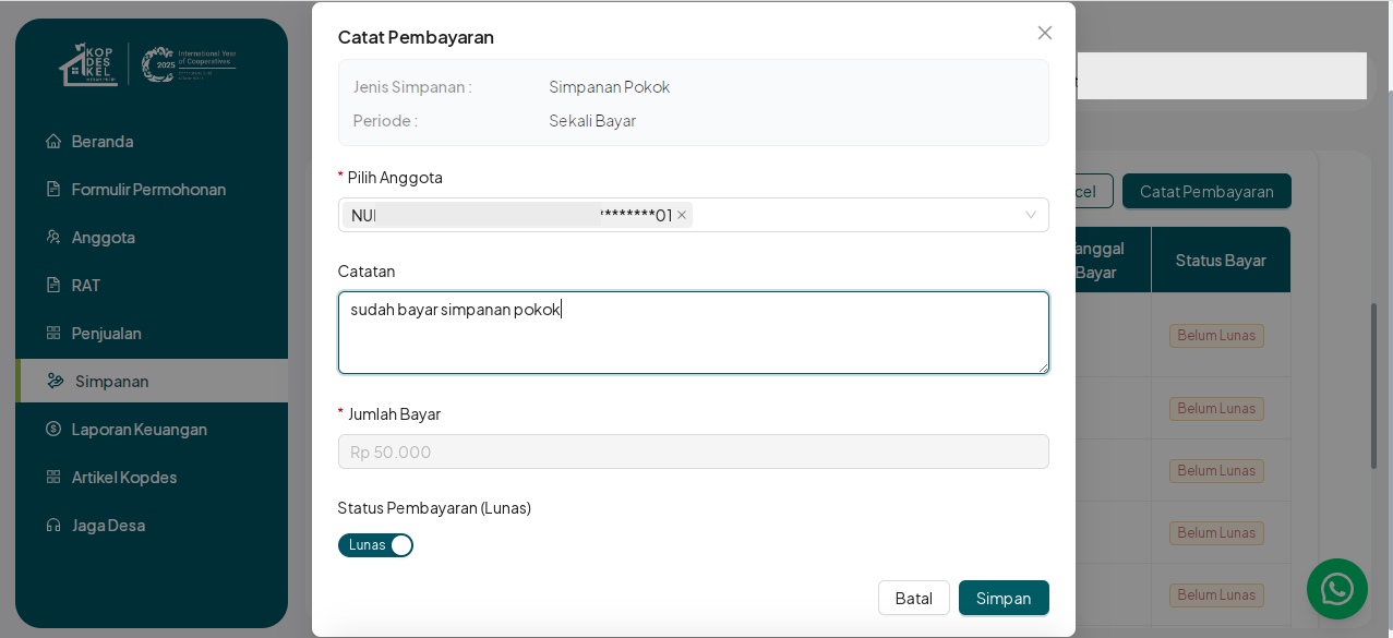 Lunas Pembayaran Simpanan