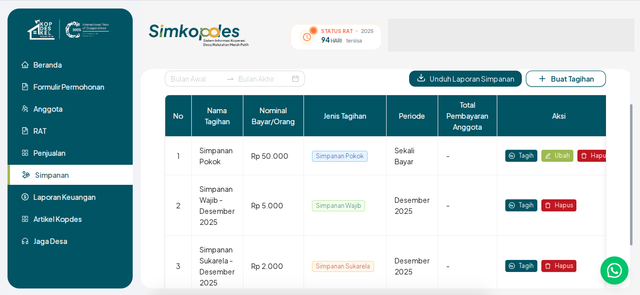 Tagihan simpanan yang telah terbuat