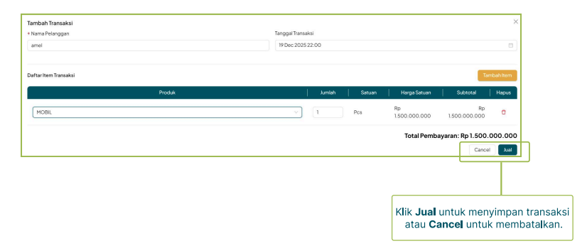 Jual dan Cancel