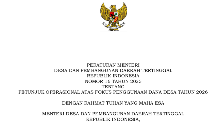 Permendesa PDT No. 16 Tahun 2025
