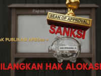 Sanksi bagi pemerintah desa yang tidak publikasi APBDes - ilustrasi stempel SANKSI menghancurkan celengan dana operasional 3%