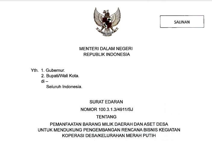 Tidak Dibenarkan Sewa Menyewa Lahan Masyarakat untuk Pembangunan Sarana dan Prasarana KDMP