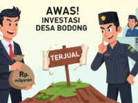 Kartun proses investasi desa legal melalui Musyawarah Desa dan Peraturan Desa