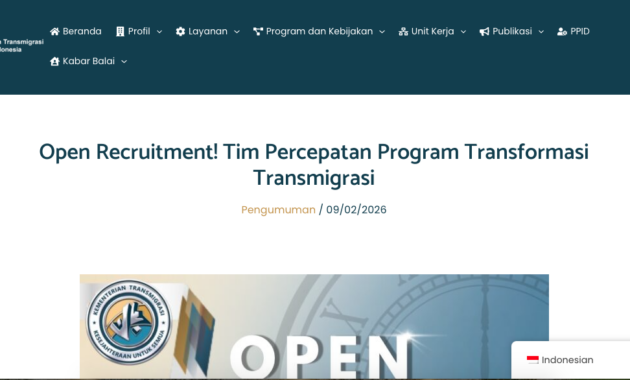 Open Recruitment Tim Percepatan Program Transformasi Transmigrasi Open Recruitment Tim Percepatan Program Transformasi Transmigrasi