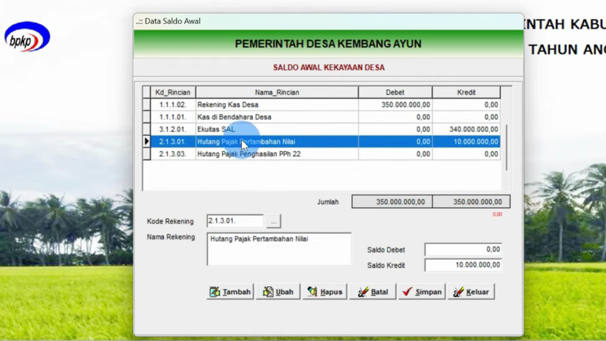 Langkah Menginput Saldo Awal dan Utang Pajak di Siskeudes 2026